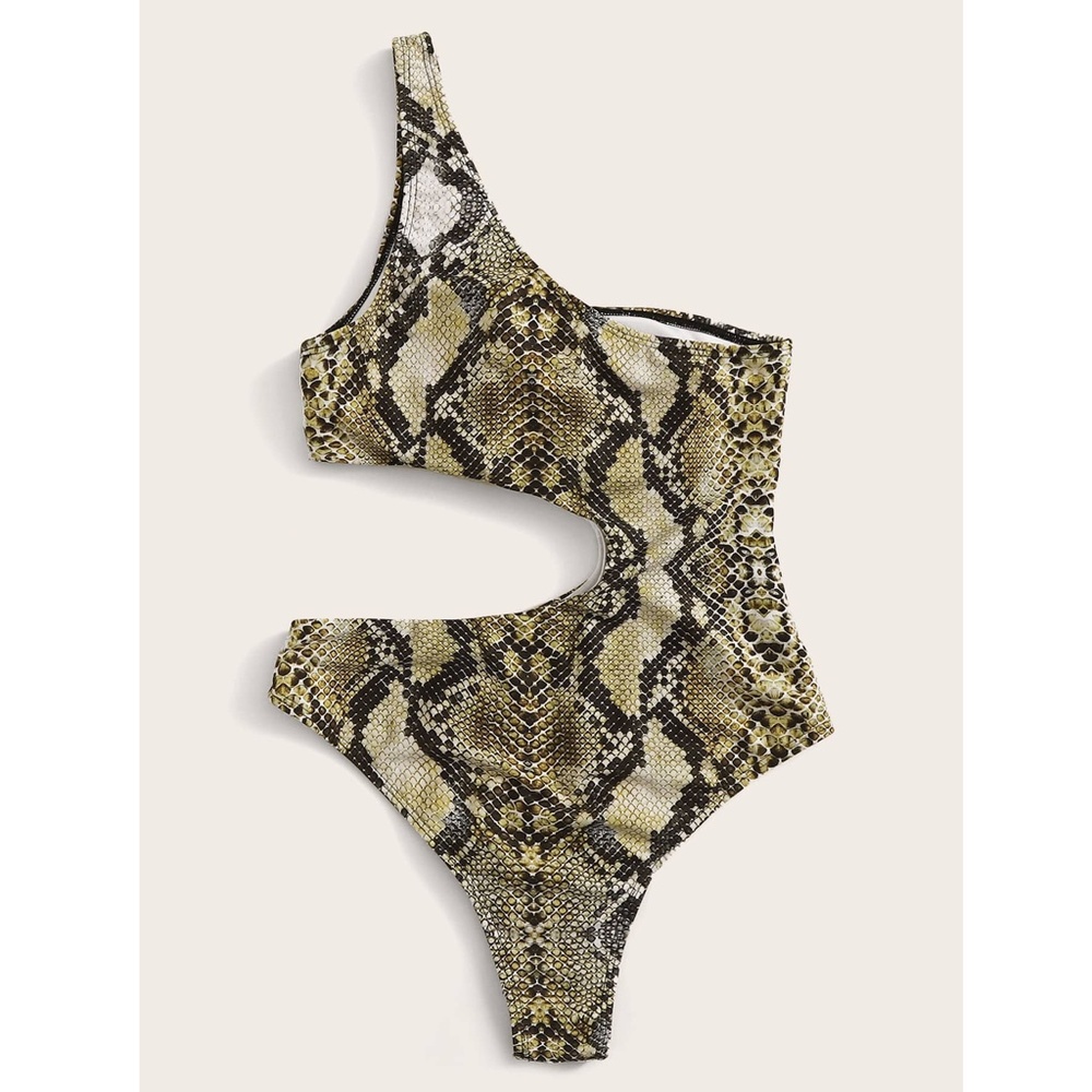 Reptile Print Asymmetrical Swimsuit One Piece - Picture 3 of 7